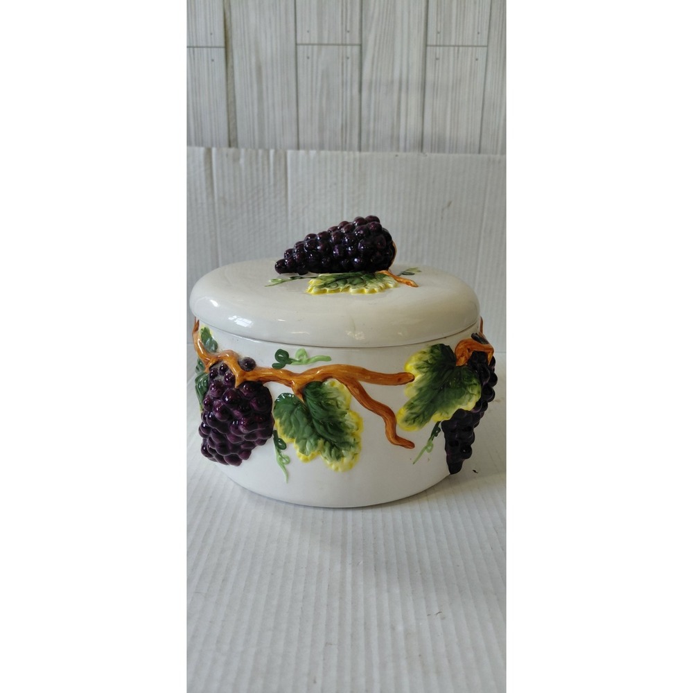 Vintage Retro KMC Tuscany Grapes kitchen collection ceramic Canister Cottagecore